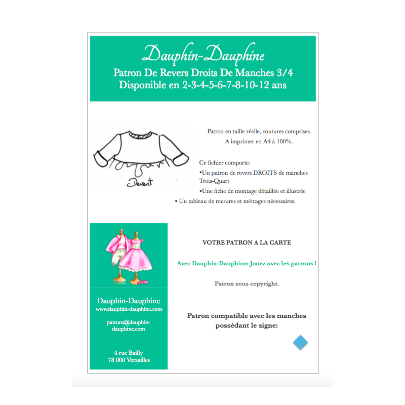 Revers droits de manches 3/4