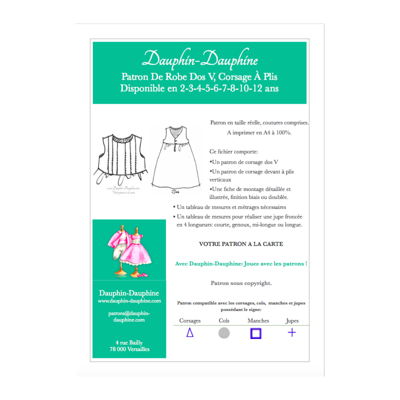 Patron robe dos V, corsage à plis