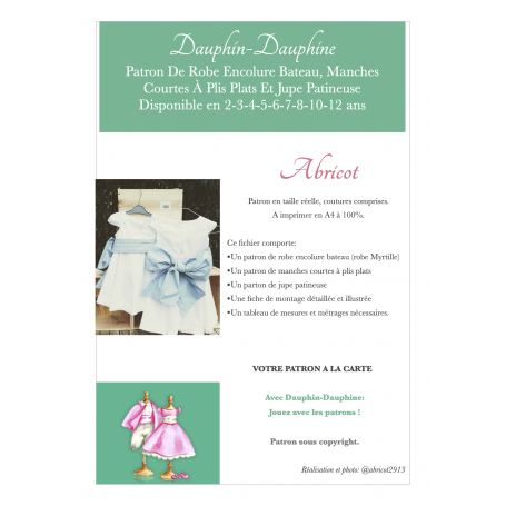 Abricot- Robe encolure bateau, manches semi-ballon et jupe patineuse