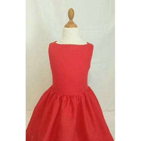 Abricot- Robe encolure bateau, manches semi-ballon et jupe patineuse