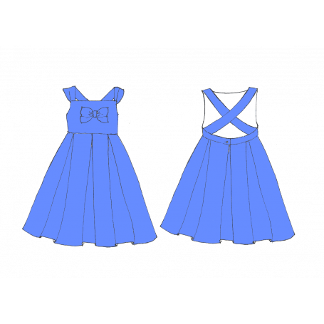 Bleuet - Robe d'été à bretelles croisées et jupe 3 plis creux
