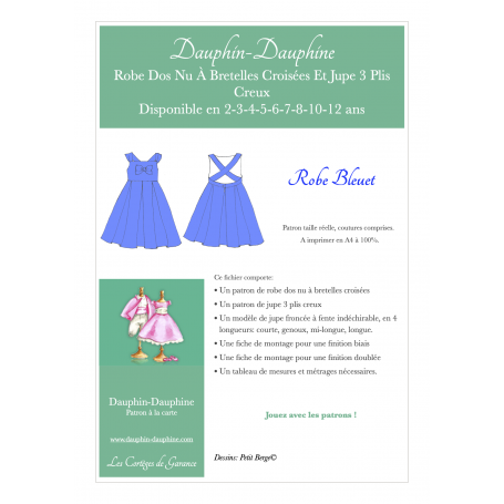 Bleuet - Robe d'été à bretelles croisées et jupe 3 plis creux