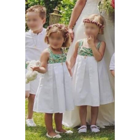 Rose de Damas - Robe taille haute à bretelles et jupe 3 plis creux