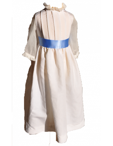 Lys ou robe de Communion à l'espagnole - Col frou-frou, manches trois-quart et corsage à plis.