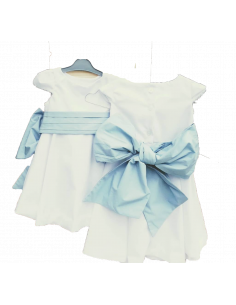 Abricot- Robe encolure bateau, manches semi-ballon et...