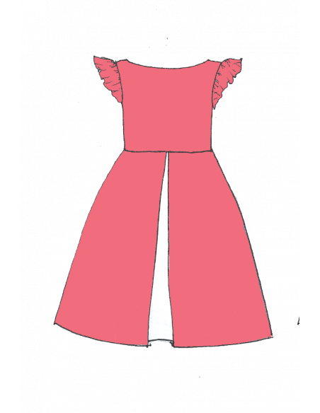 Chélidoine - Robe encolure bateau, mancherons volantés et jupe à pli creux.