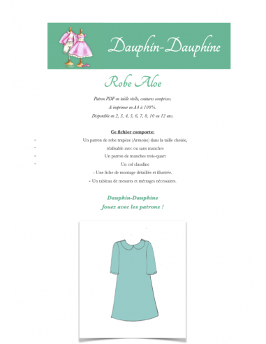 Aloe - Robe trapèze à col claudine et manches...