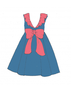 Colchique- Robe dos V à col volanté, jupe à plis plats