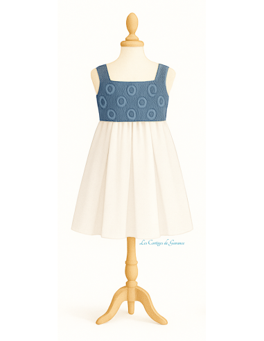 Rose de Damas, Patron de robe d'été à bretelles et 3 plis creux. pour cortège de demoiselles d'honneur et cérémonie