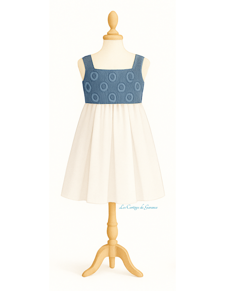 Rose de Damas, Patron de robe d'été à bretelles et 3 plis creux. pour cortège de demoiselles d'honneur et cérémonie