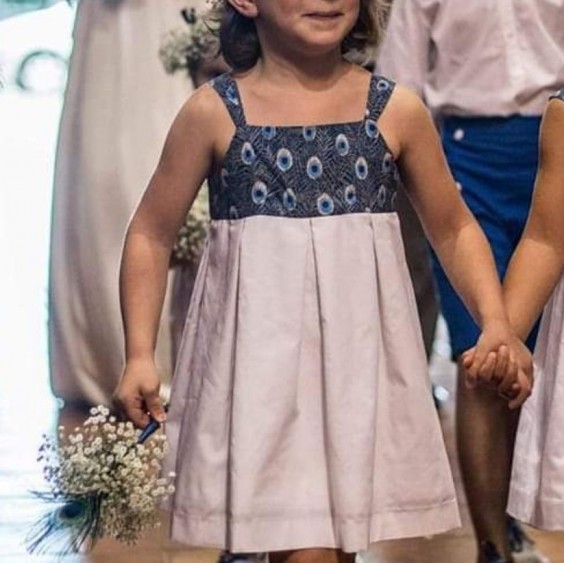 Rose de Damas, Patron de robe d'été à bretelles et 3 plis creux. pour cortège de demoiselles d'honneur et cérémonie 2