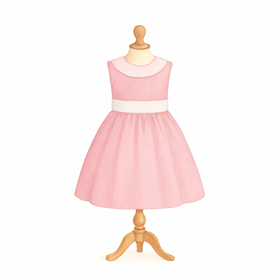 Bouton de Rose - Robe taille haute à col rond plat