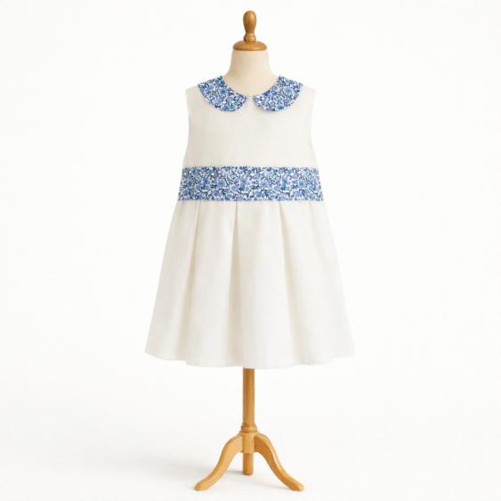 Indigo - Robe à col claudine et jupe 3 plis creux