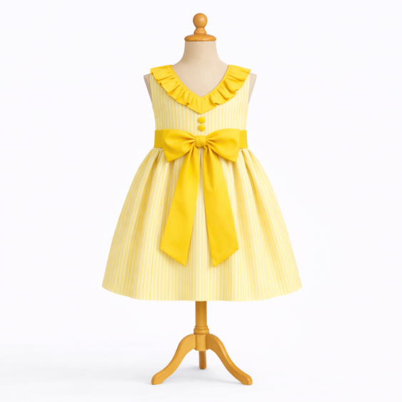 Colchique- Robe dos V à col volanté, jupe à plis plats