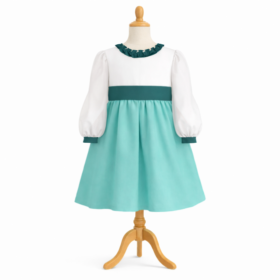 Spigelia - Robe col frou-Frou et manches longues bouffantes