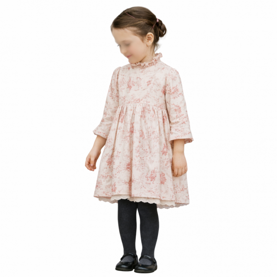 Fleur d'Oranger - Robe col frou-Frou et manches trois-quart