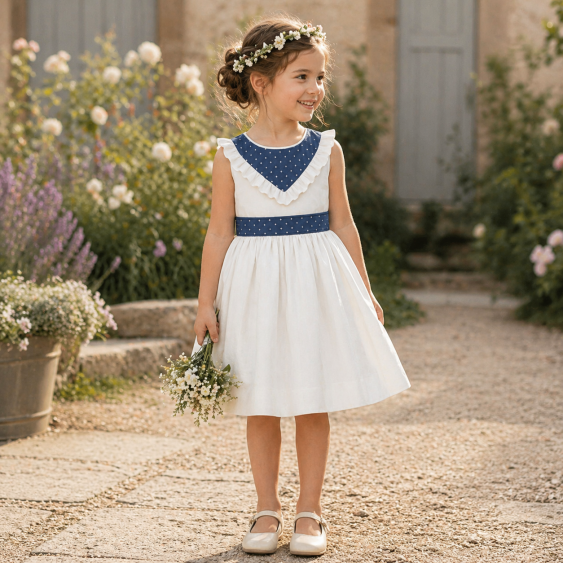 Mimosa - Sissi enfant - Robe à empiècement en V volanté